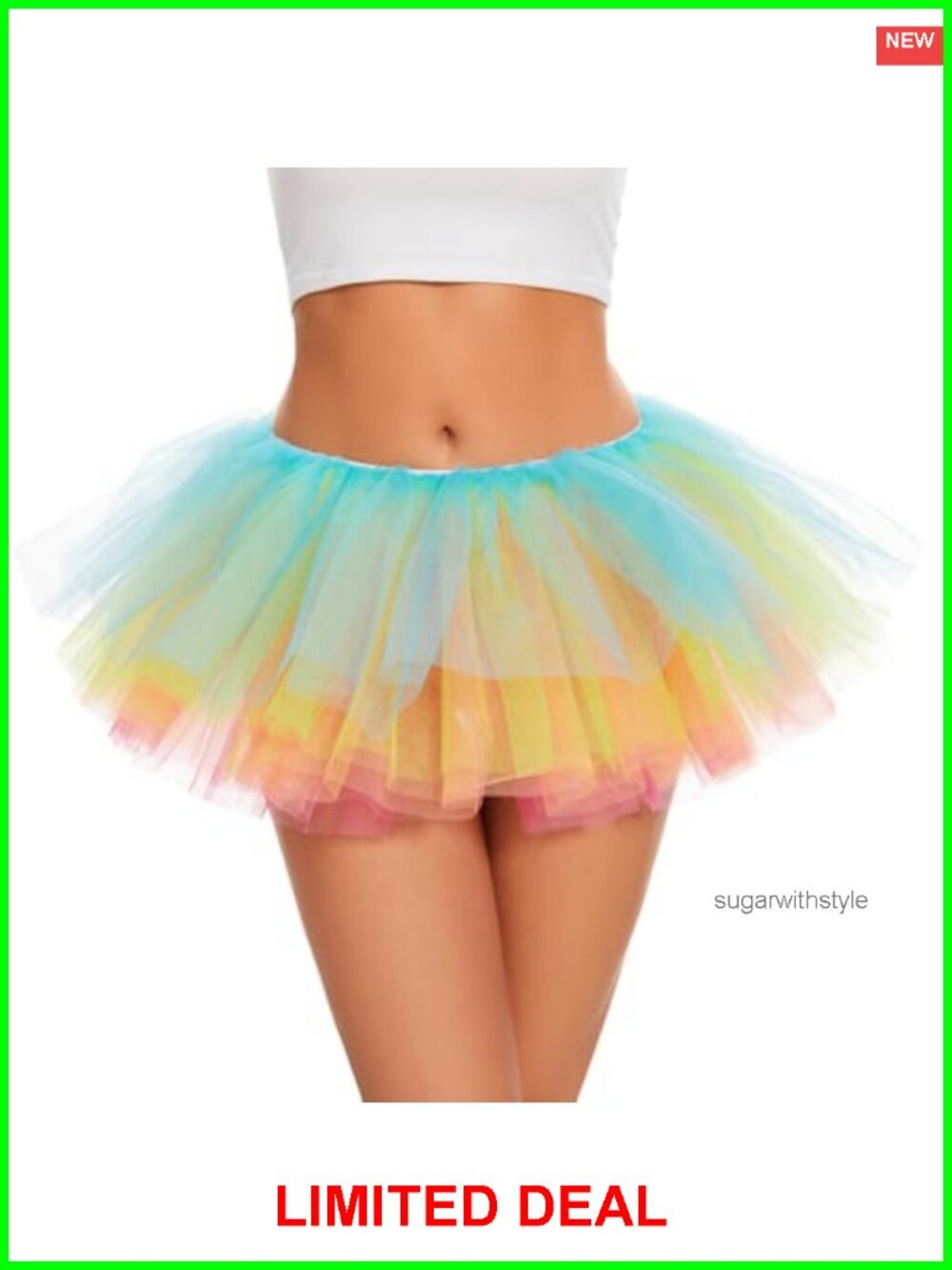 Women's 5 Layered Tulle Tutu Skirt, Elastic Waist, 80s Halloween Costume